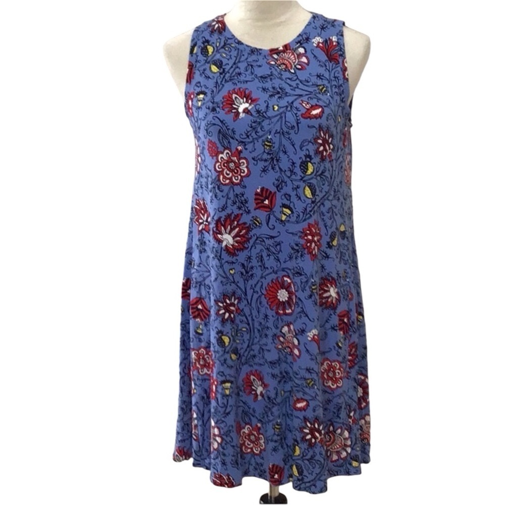 Ann Taylor Loft Blue Floral Sleeveless Casual Shift Dress Size MP